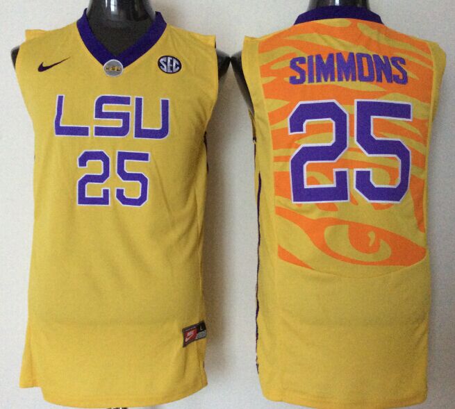 NCAA Men LSU Tigers #25 simmons yellow->ncaa teams->NCAA Jersey